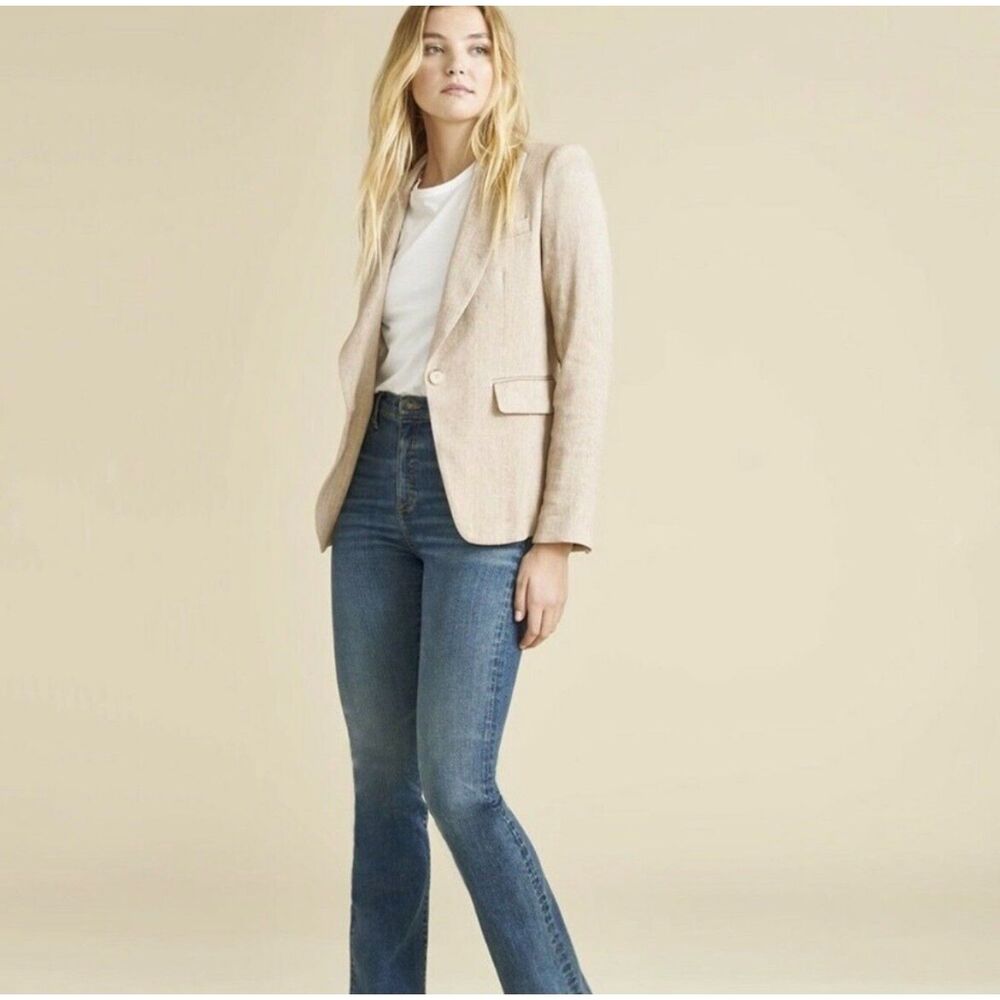 Veronica Beard Dickey Jacket Size 6 Tan Beige Linen Blazer Cutaway Classy